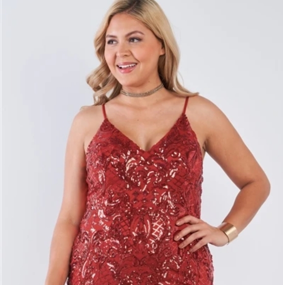 SALE - Plus Size 1X-3X V-Neck Sequin Bodycon Dress - Picture 4 of 5